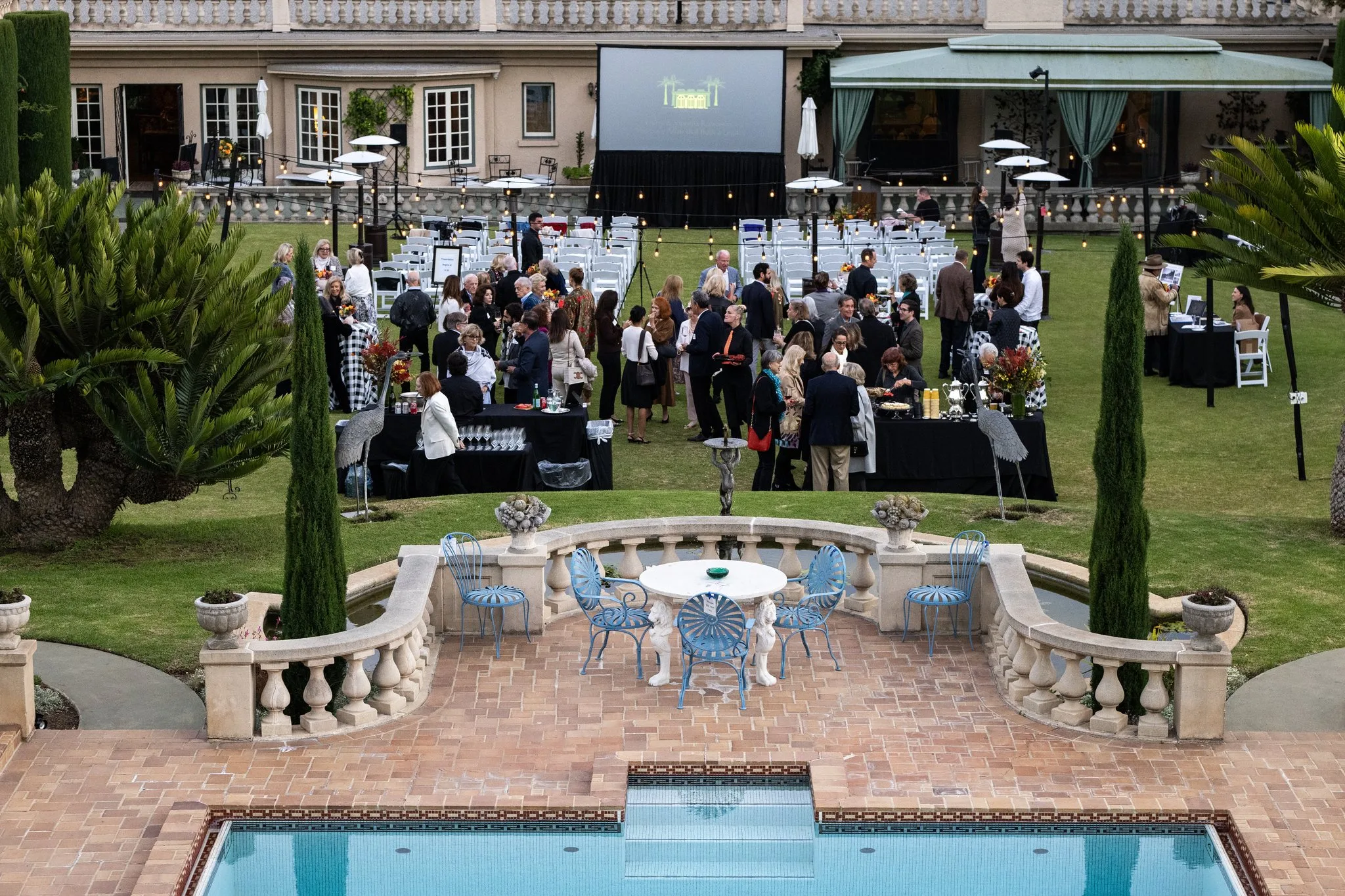 Evening gala on the lawn of a Los Angeles estate
